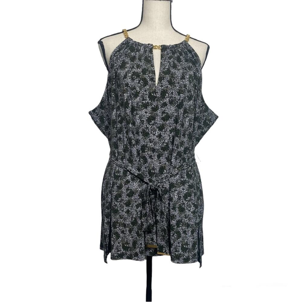 Michael Michael Kors Women's Plus Size Green Printed Chain-Neck Halter 3X